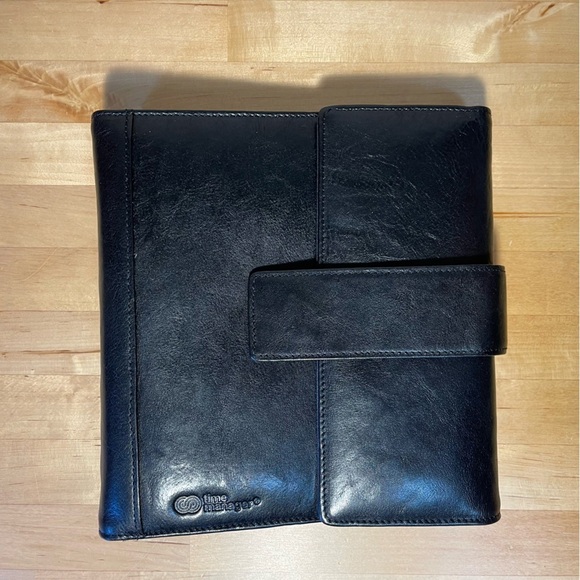 Time Manager Original 6 Rings Trifold personal size black gloss leather